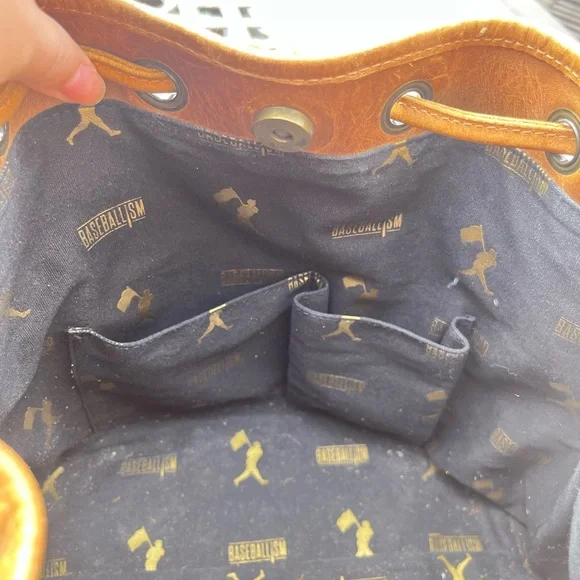 BASEBALLISM Tan GENUINE Leather Backpack with Drawstring and Clasp Closure - Picture 7 of 9